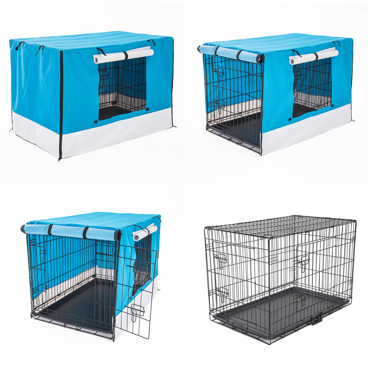 24in Foldable Wire Dog Cage with Tray + BLUE Cover