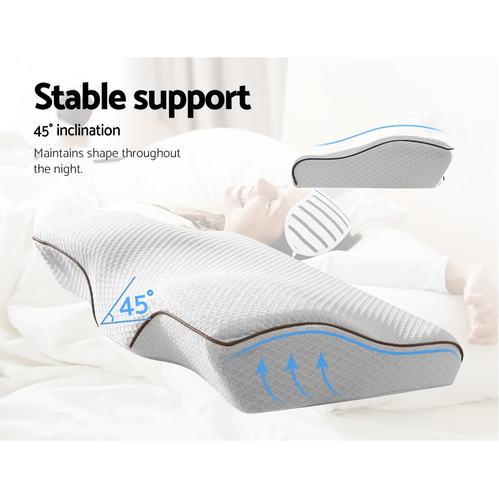 Giselle Memory Foam Pillow Neck Cervical Butterfly Ergonomic Support Grey
