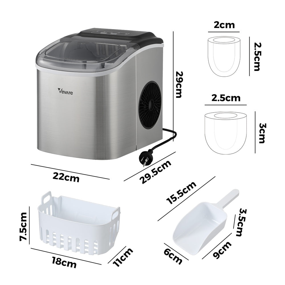 Vevare Portable Ice Maker with Ice Cube Scoop 12kg Stainless