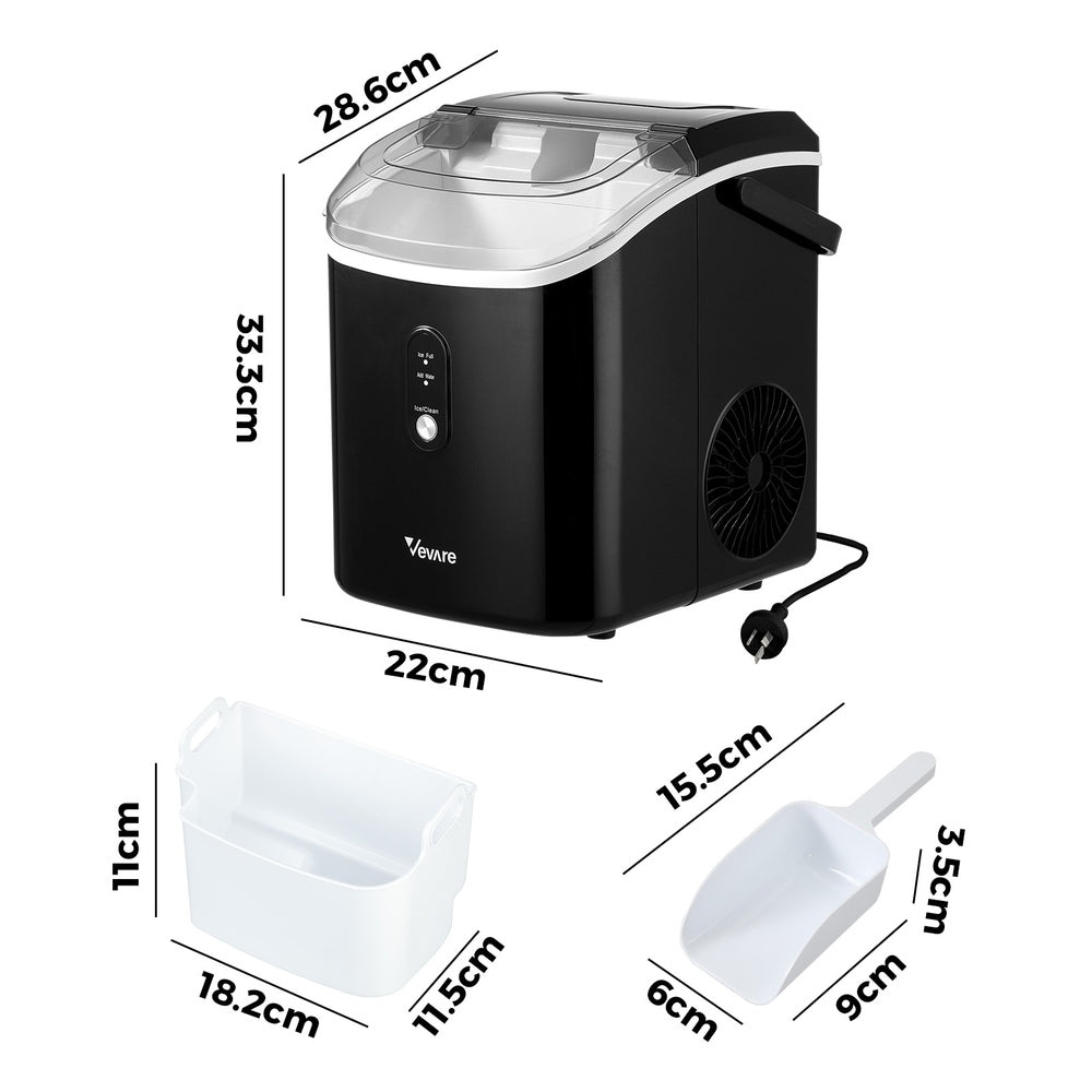 Vevare Nugget Portable Ice Maker with Ice Cube Scoop 15kg Black