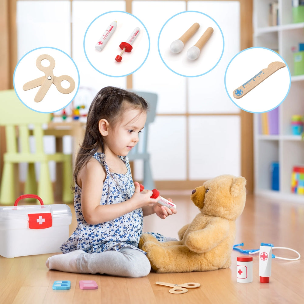 Keezi Kids Medical Pretend Playset with Stethoscope and 16 Accessories for Aspiring Young Doctors