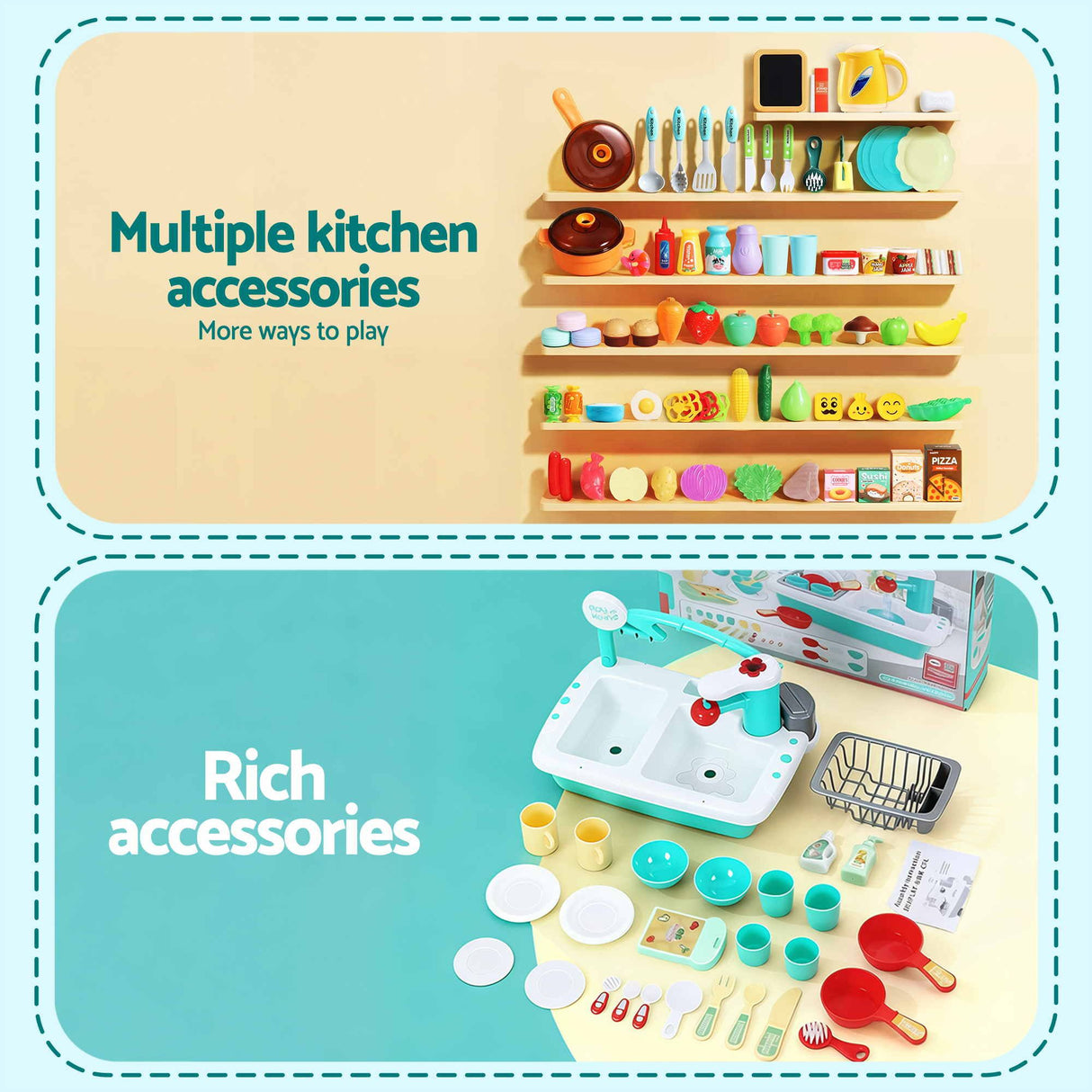 Keezi 2 Piece Kids Pretend Kitchen and Washing Playset Sink Toys