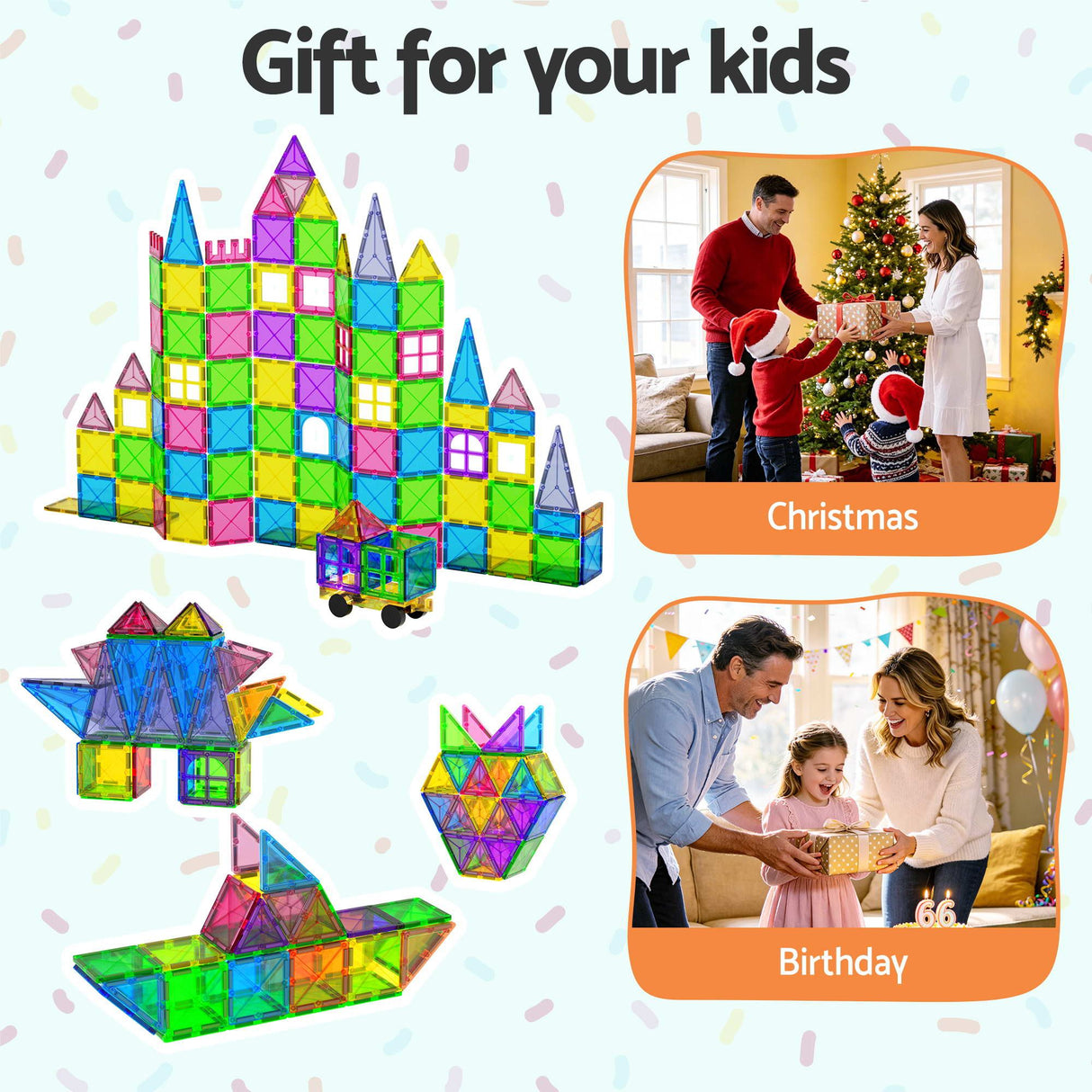 Keezi 120-Piece Magnetic Building Tiles Set for Kids - Educational STEM Toys Gift