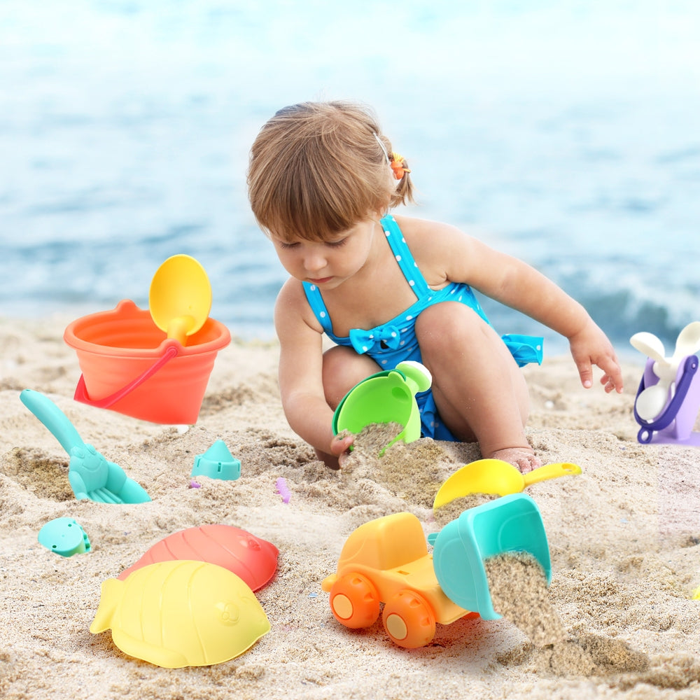 Keezi Kids Sand and Water Play Adventure Set with Truck, Windmill, and Beach Tools