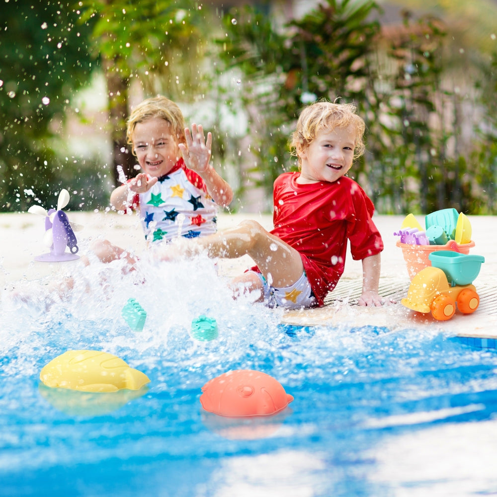 Keezi Kids Sand and Water Play Adventure Set with Truck, Windmill, and Beach Tools