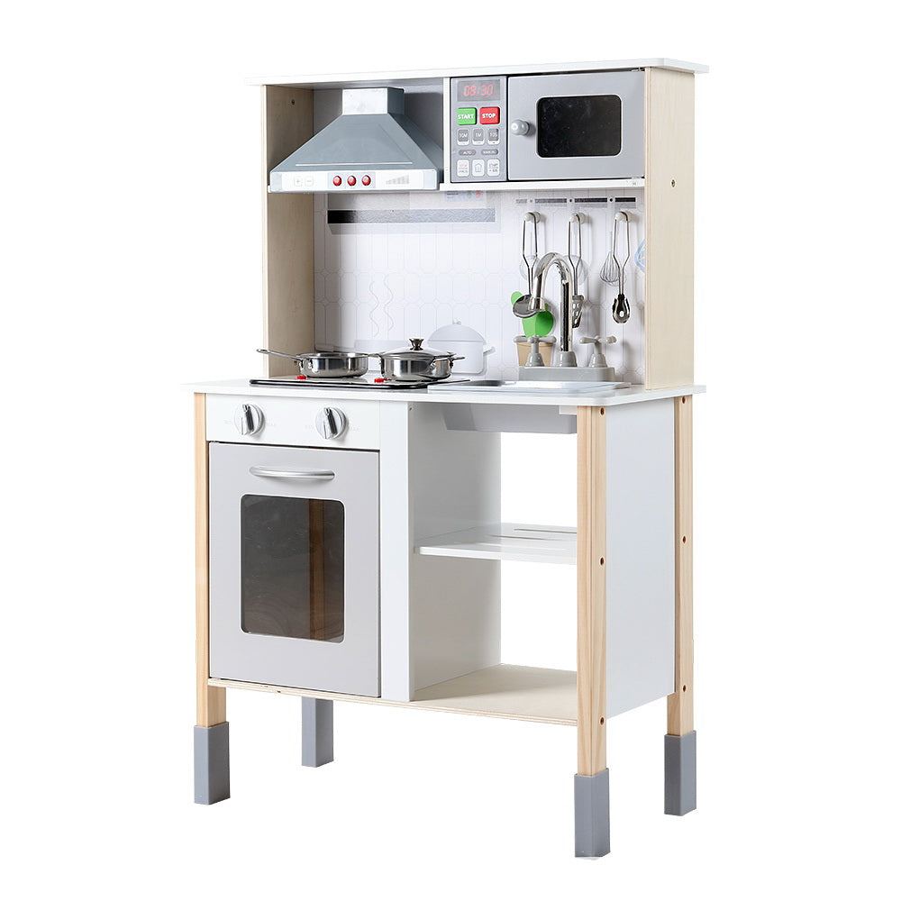 Keezi Deluxe Wooden Kids Kitchen Playset with Realistic Cooking Accessories