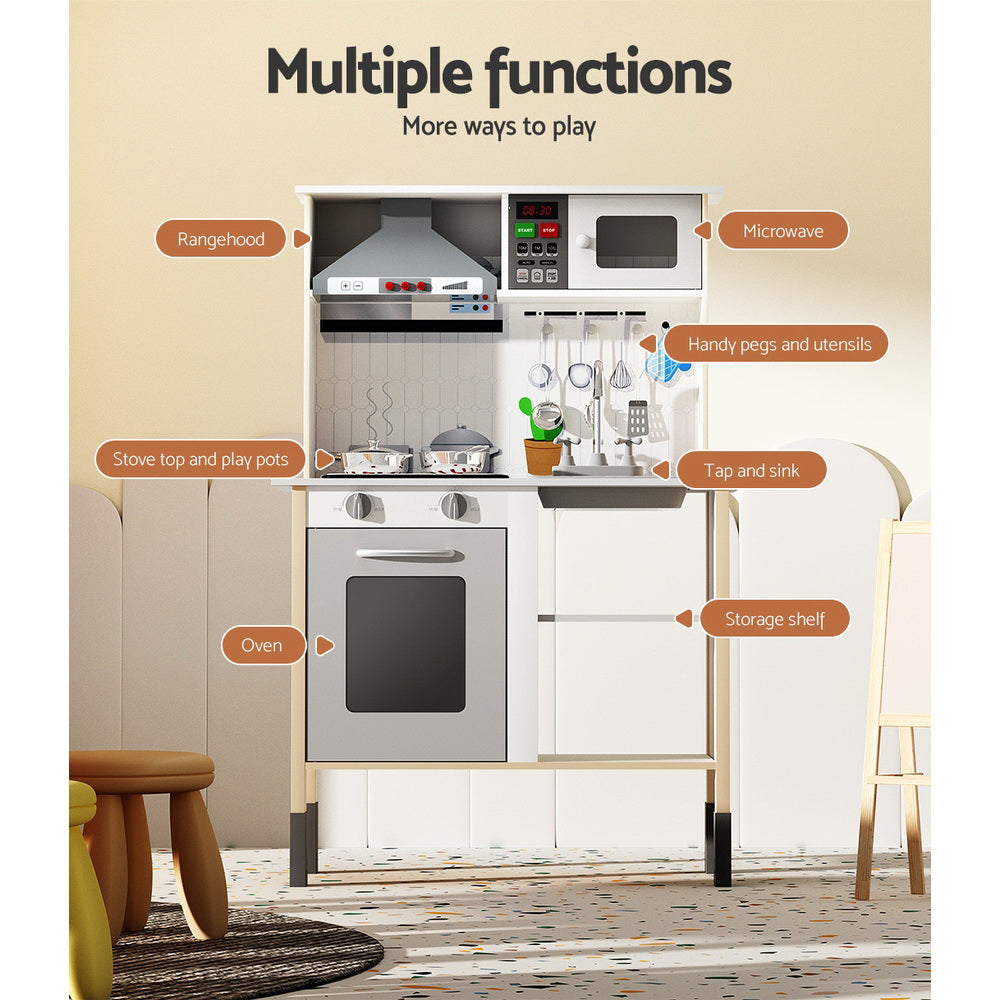 Keezi Deluxe Wooden Kids Kitchen Playset with Realistic Cooking Accessories