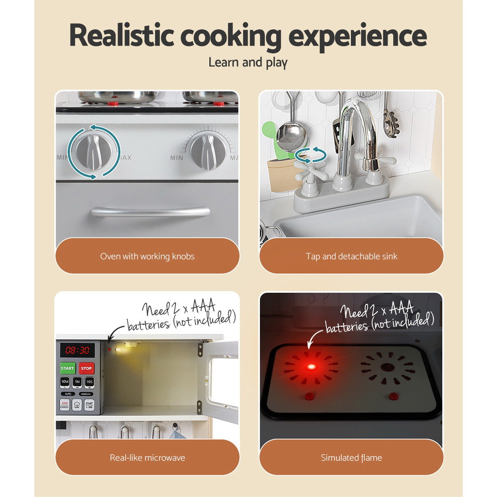 Keezi Deluxe Wooden Kids Kitchen Playset with Realistic Cooking Accessories