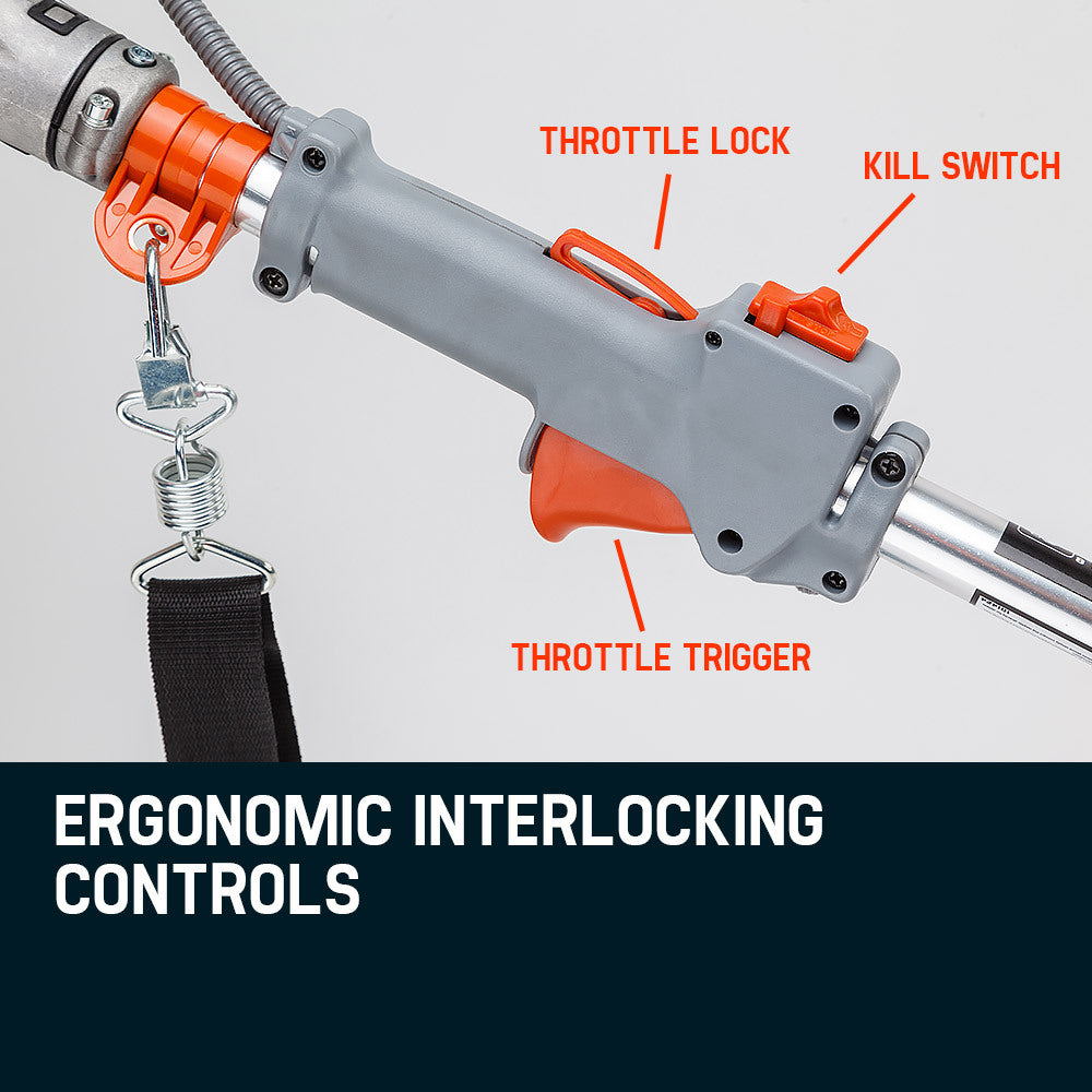 MTM 62cc Long Reach Pole Saw, 2-Stroke Petrol, 12' Tree Trimming Pruning Chainsaw Bar, 2 Extension Shafts
