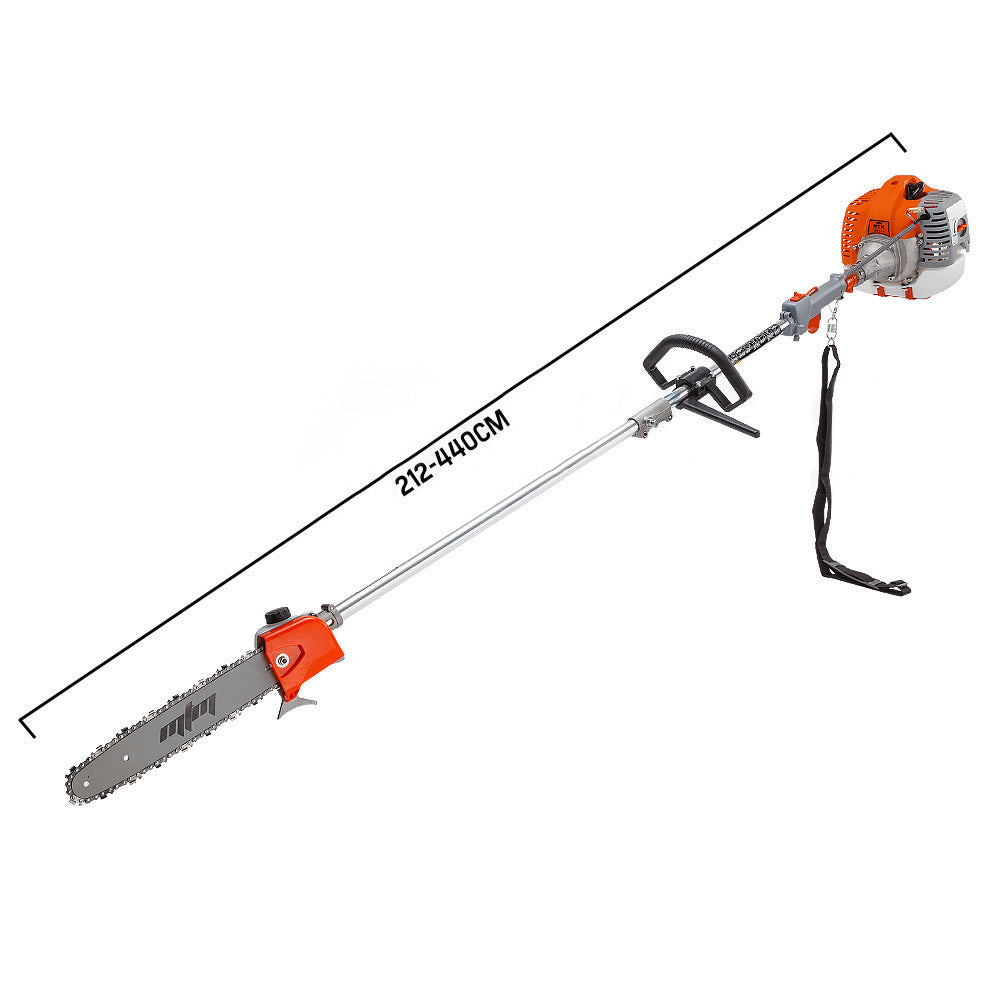 MTM 62cc Long Reach Pole Saw, 2-Stroke Petrol, 12' Tree Trimming Pruning Chainsaw Bar, 2 Extension Shafts