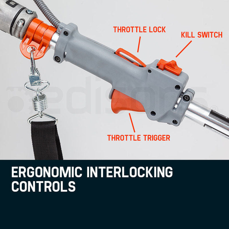 MTM 62cc Long Reach Pole Saw and Hedge Trimmer, 2-Stroke Petrol, 12' Tree Trimming Pruning Chainsaw Bar, 2 Extension Shafts