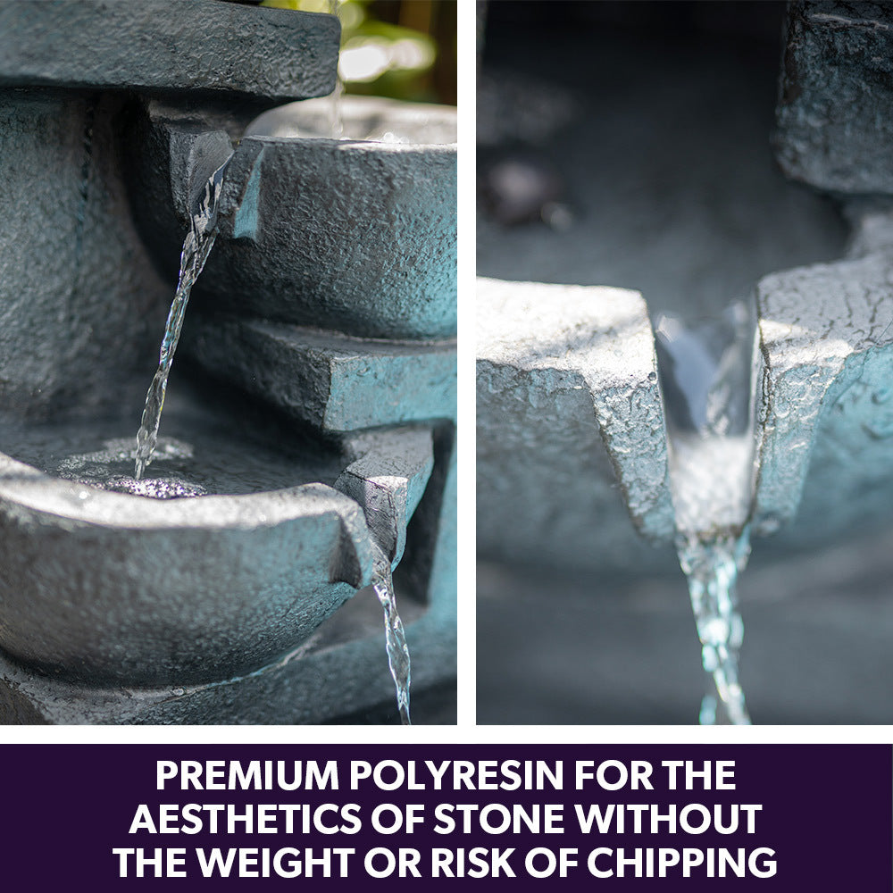 PROTEGE 4 Bowl Solar Powered Water Feature Fountain with LED Lights - Charcoal