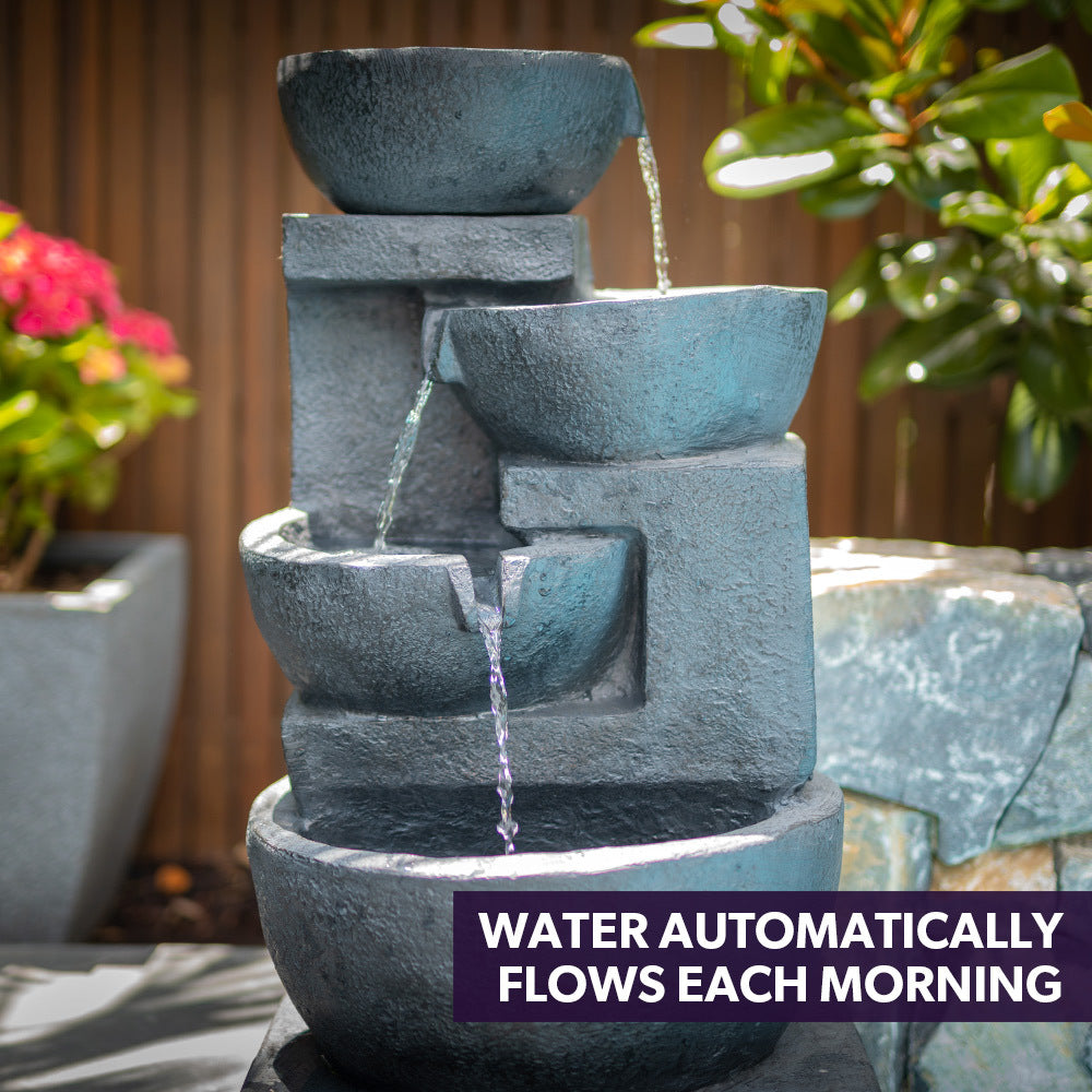 PROTEGE 4 Bowl Solar Powered Water Feature Fountain with LED Lights - Charcoal