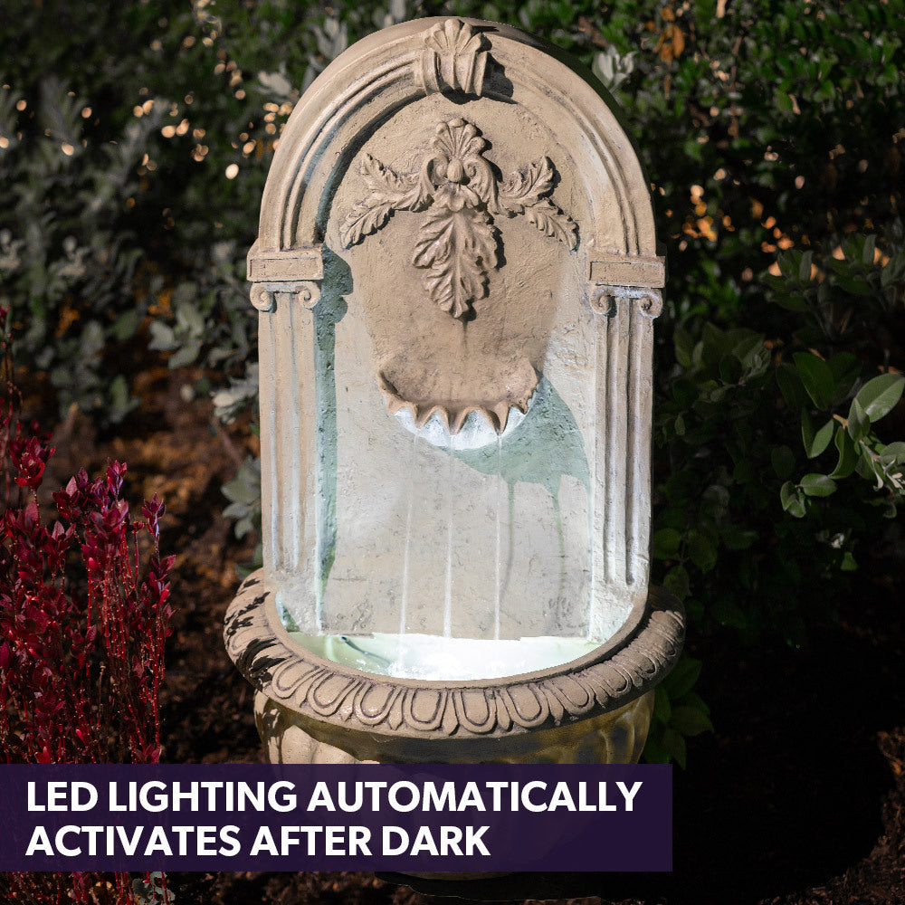 PROTEGE Classic Solar Powered Water Feature Fountain, Wall Mount or Freestanding with Lighting
