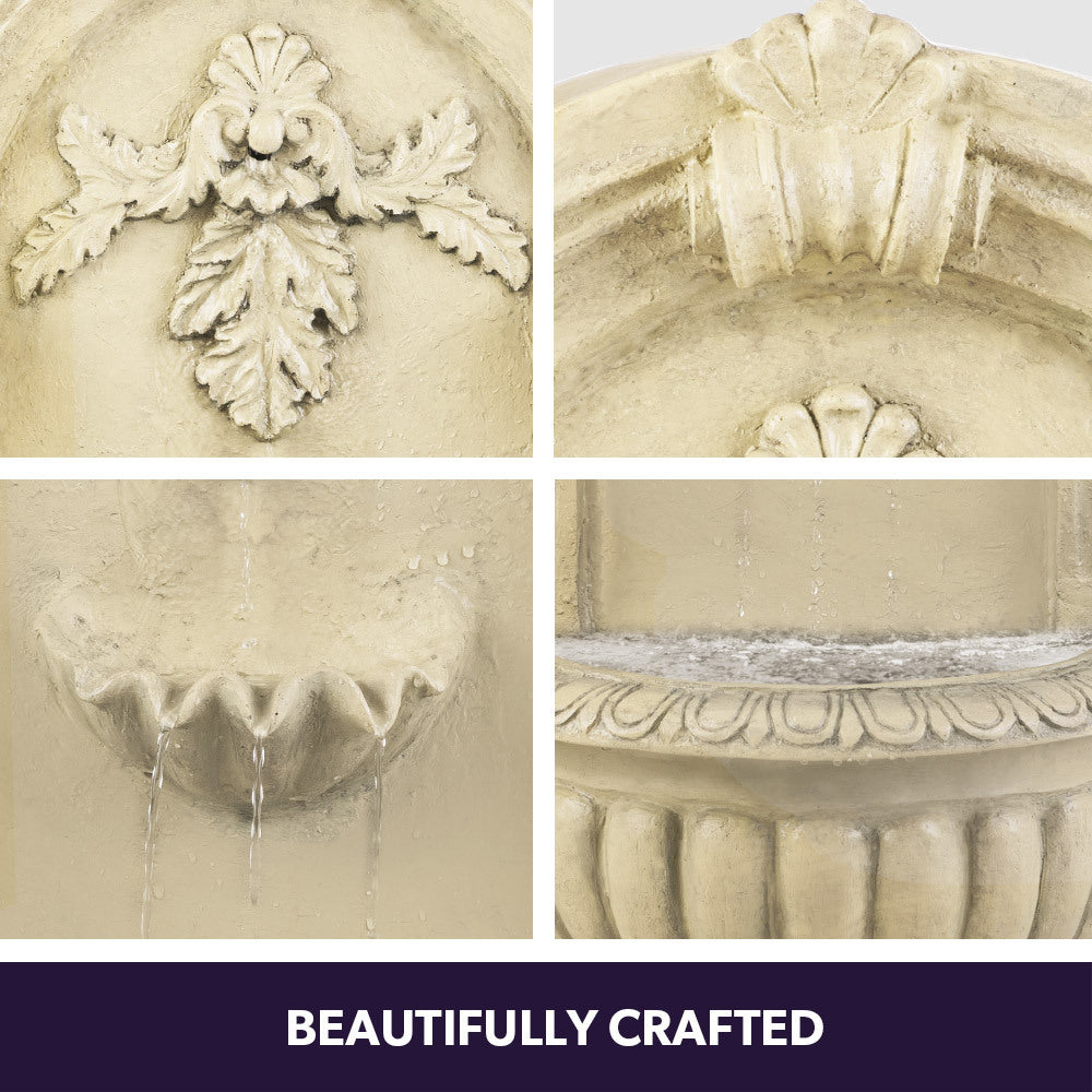 PROTEGE Classic Solar Powered Water Feature Fountain, Wall Mount or Freestanding with Lighting