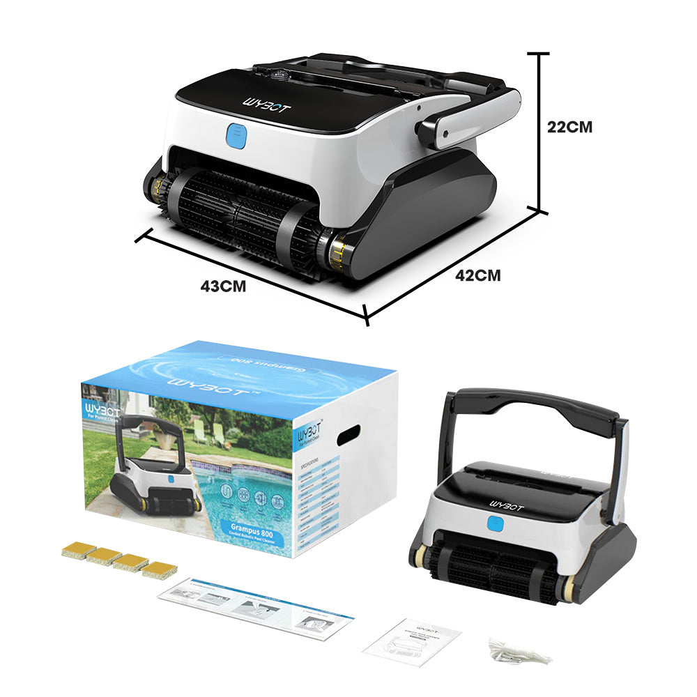 WYBOT Grampus 800 Robotic Pool Cleaner, Automatic Vacuum with Quick Clean, Wall Climbing Capability, Powerful Triple Motors, Large Filter Baskets,