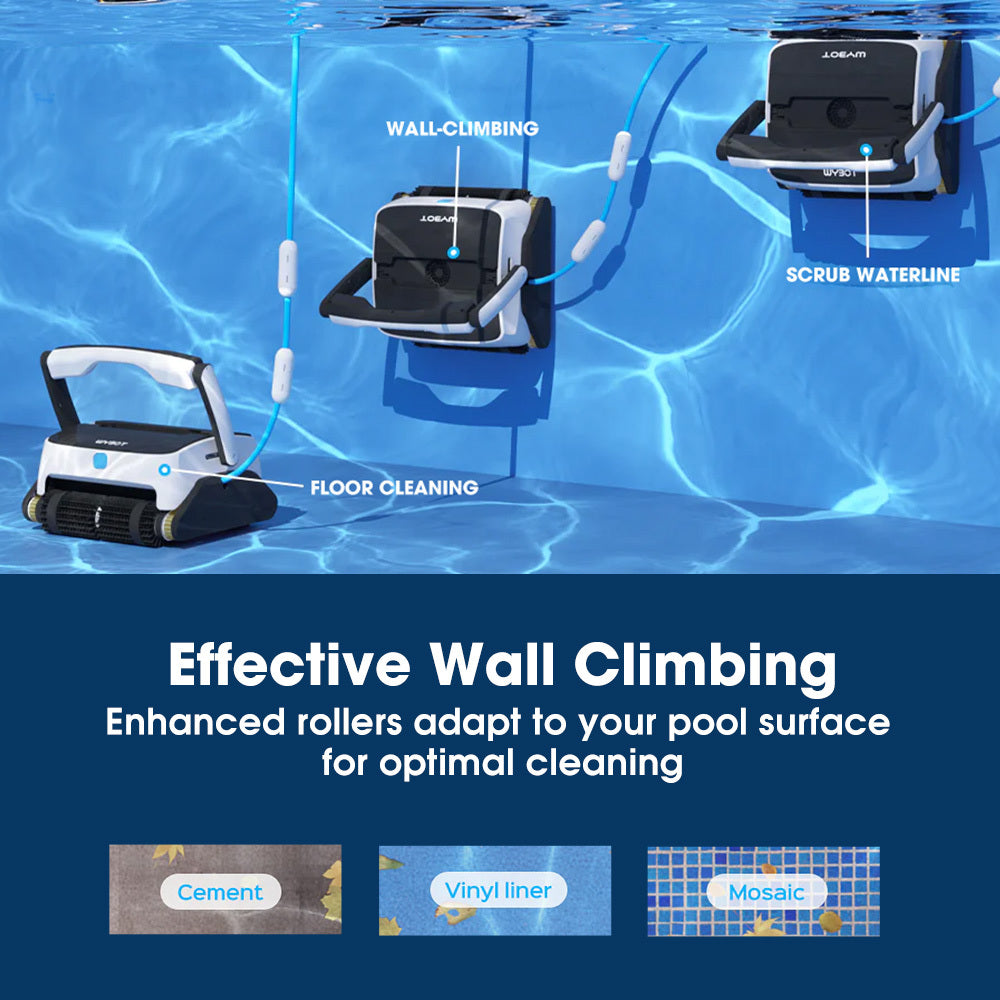 WYBOT Grampus 800 Robotic Pool Cleaner, Automatic Vacuum with Quick Clean, Wall Climbing Capability, Powerful Triple Motors, Large Filter Baskets,