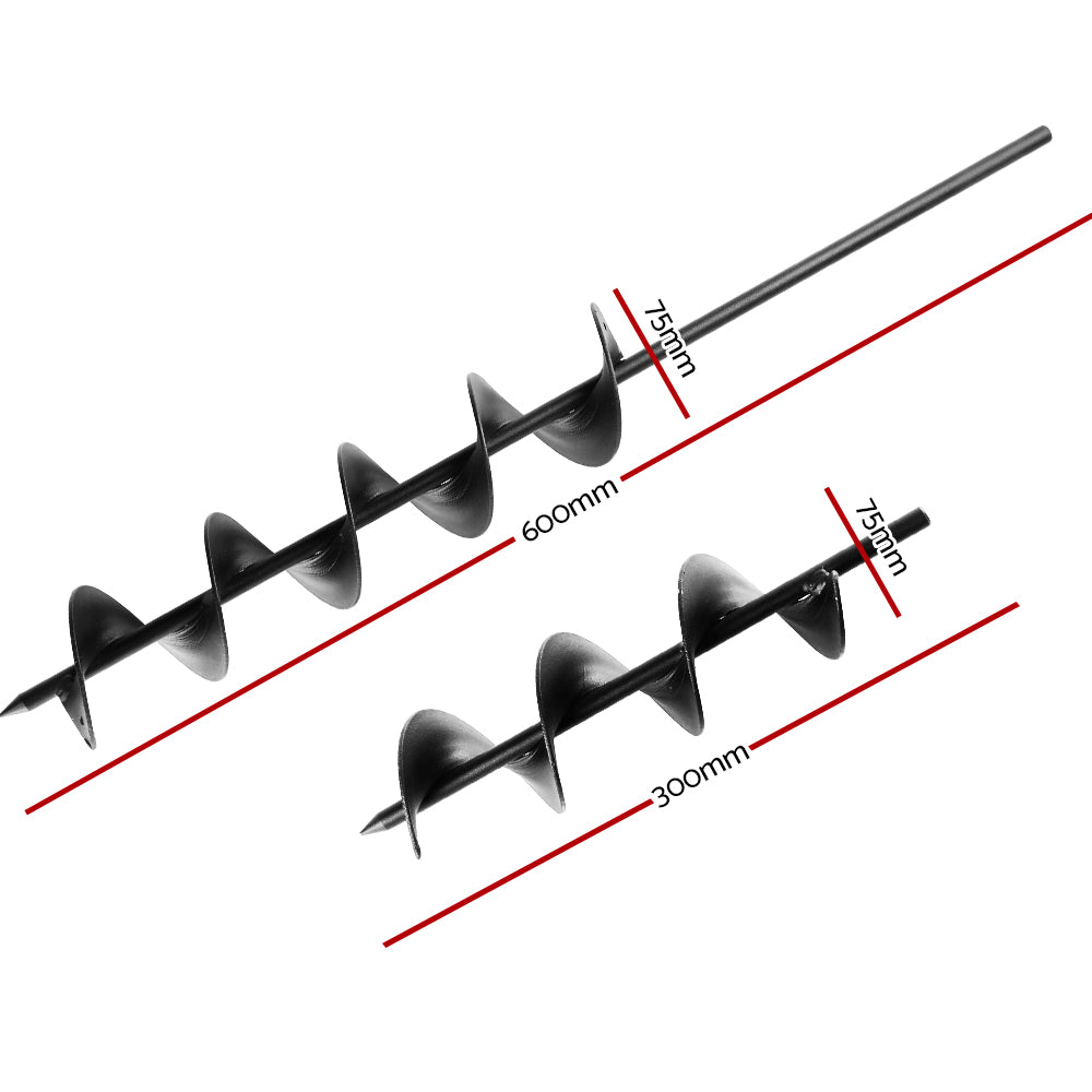 Giantz Heavy-Duty Power Garden Auger Drill Bit Set - 75mm x 300mm & 600mm