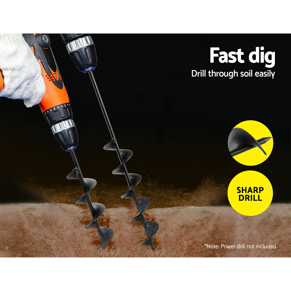 Giantz Heavy-Duty Power Garden Auger Drill Bit Set - 75mm x 300mm & 600mm