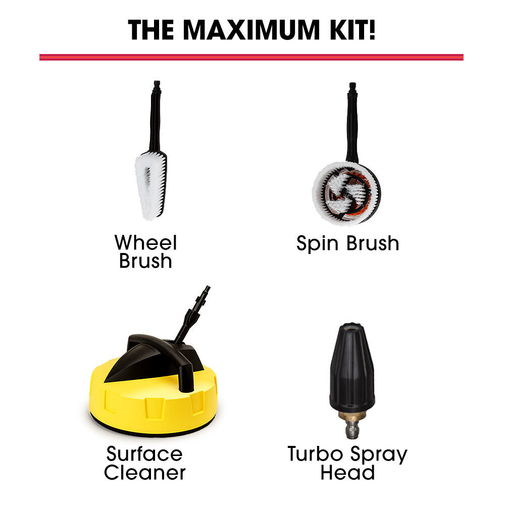 JET-USA Electric High Pressure Washer 3500PSI, 5 Nozzles, Spin & Wheel Brush, Deck Cleaner, Turbo Head, 10M Hose