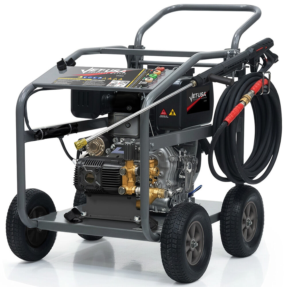 JET-USA Commercial Diesel High-Pressure Washer Cleaner, Electric Start 10hp 418cc, 15m Steel Braided Hose, Adjustable Triplex Pump - DX800