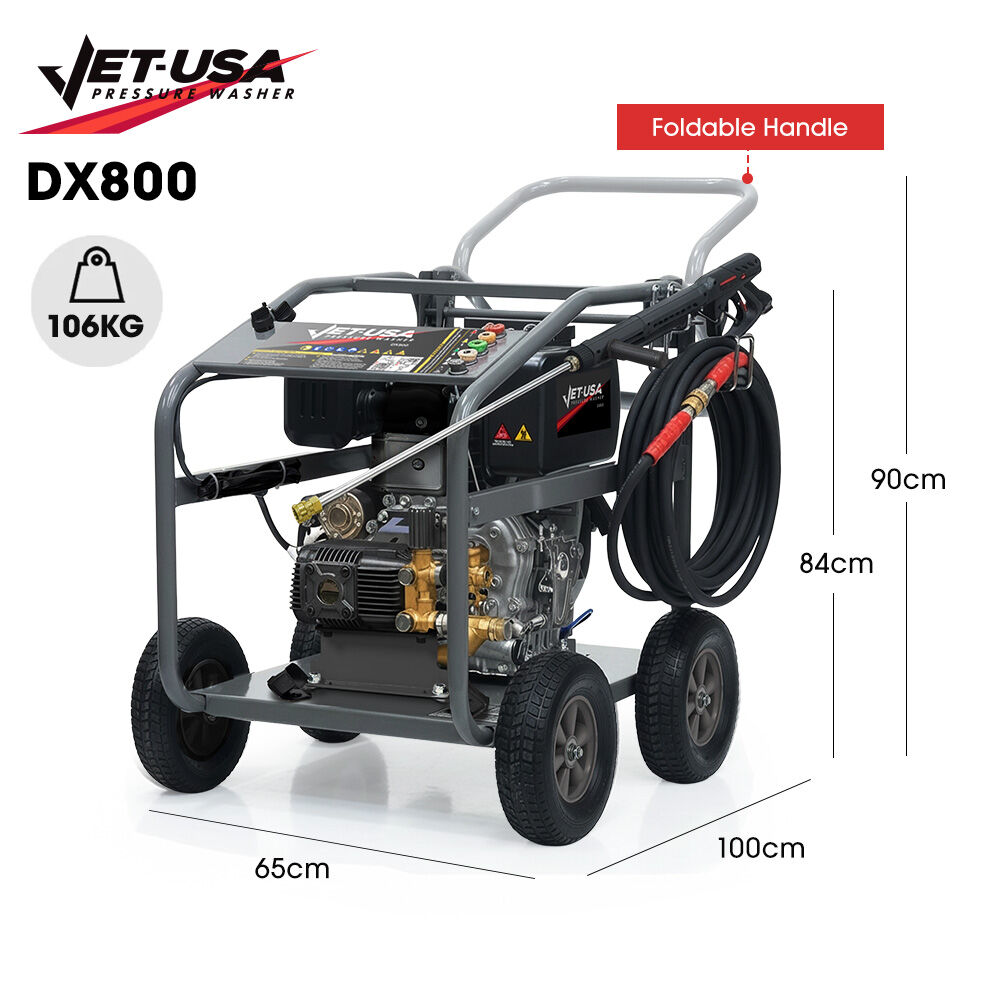 JET-USA Commercial Diesel High-Pressure Washer Cleaner, Electric Start 10hp 418cc, 15m Steel Braided Hose, Adjustable Triplex Pump - DX800