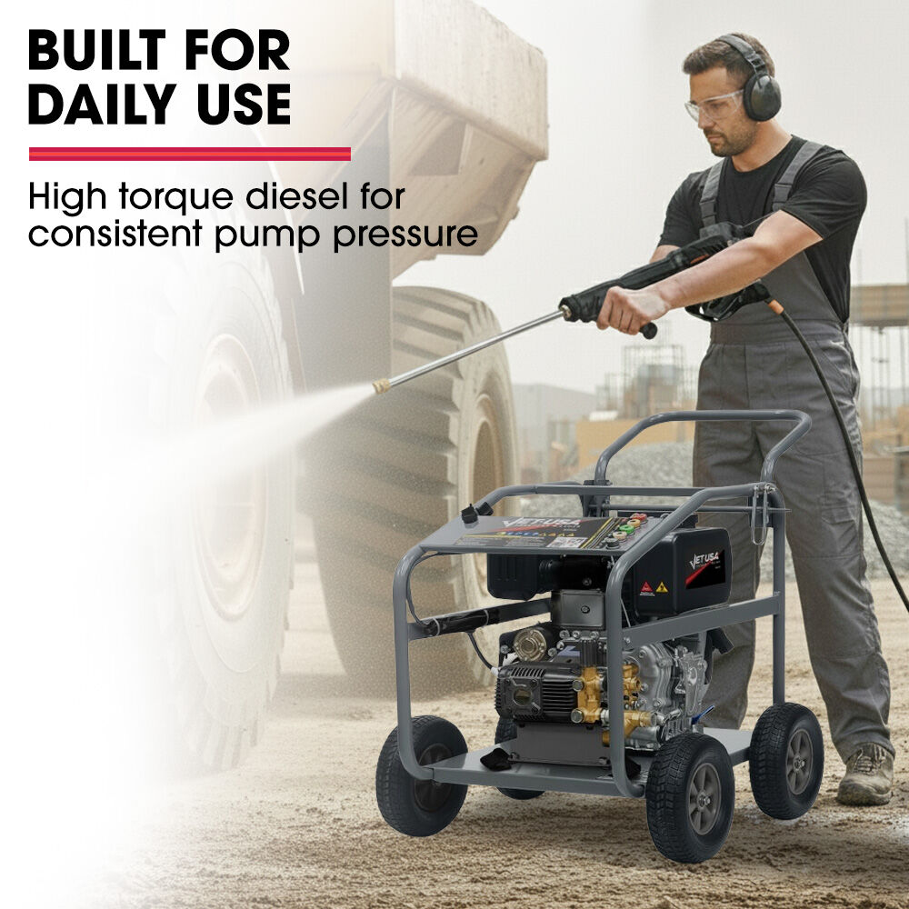 JET-USA Commercial Diesel High-Pressure Washer Cleaner, Electric Start 10hp 418cc, 15m Steel Braided Hose, Adjustable Triplex Pump - DX800