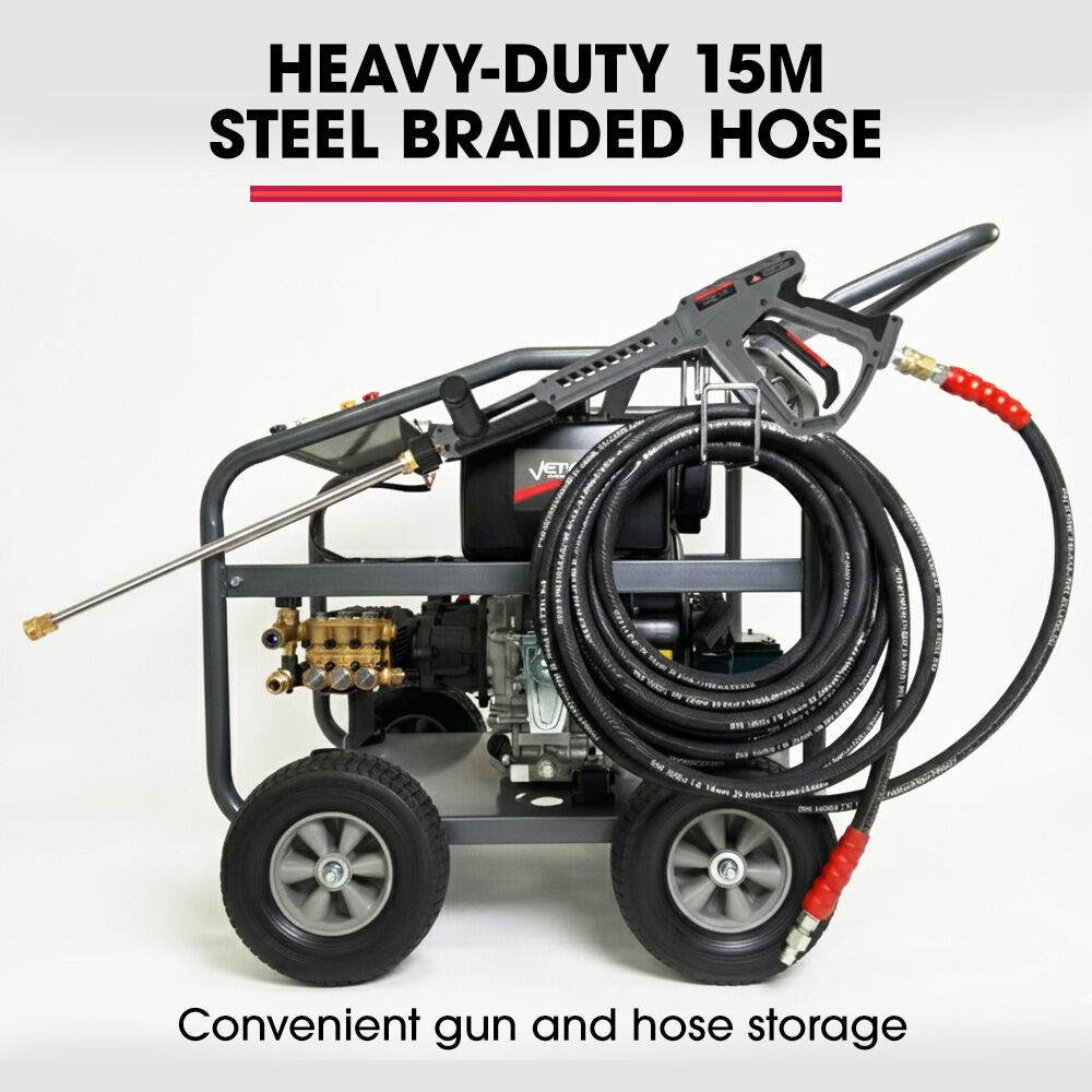 JET-USA Commercial Diesel High-Pressure Washer Cleaner, Electric Start 10hp 418cc, 15m Steel Braided Hose, Adjustable Triplex Pump - DX800