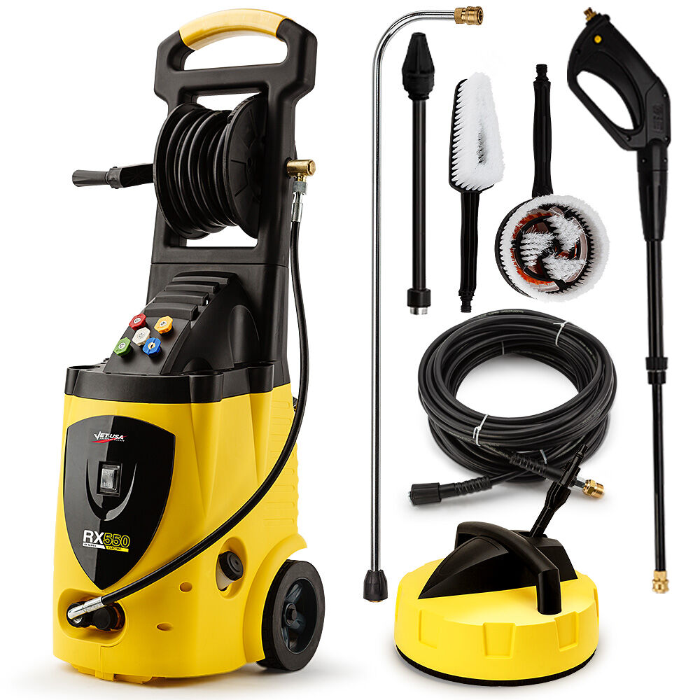 JET-USA RX550 Electric High Pressure Washer 3500PSI Ultimate Pack, 5 Nozzles, Spin & Wheel Brush, Deck Cleaner, Turbo Head, Angled Lance, 30M Hose
