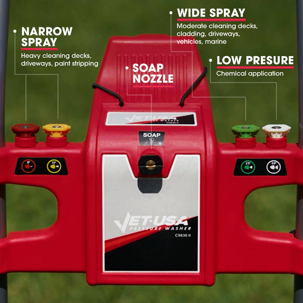 JET-USA 4800PSI Petrol Powered High Pressure Washer, w/ 30m Hose and Drain Cleaner - CX630