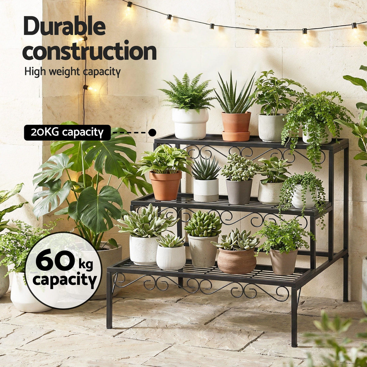 Artiss Plant Stand 3 Tier Metal Corner Plant Shelf Multiple Flower Holder Rack