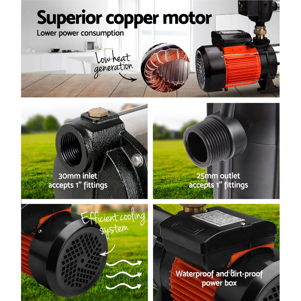 Giantz Garden Water Pump High Pressure 1800W 5-Stage Tank Irrigation Black