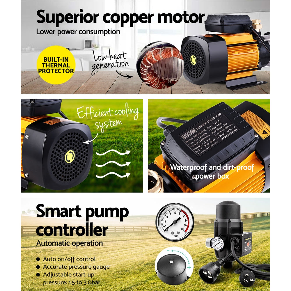 Giantz Garden Water Pump High Pressure 2500W 6-Stage Tank Irrigation Black