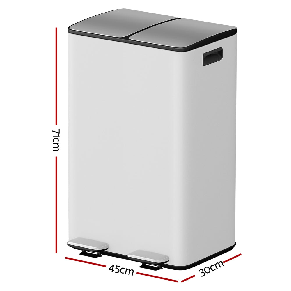 Cefito Pedal Bins Rubbish Bin Dual Compartment Waste Recycle Dustbins 60L White
