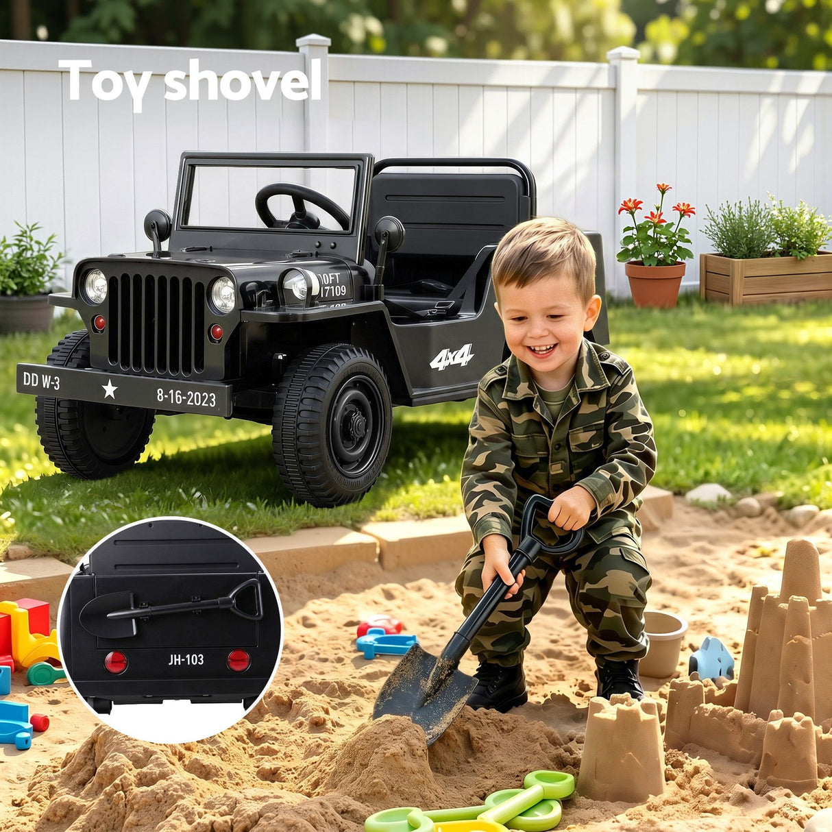 Rigo Kids Electric Ride On Car Jeep Military Off Road Toy Cars Remote 12V Black