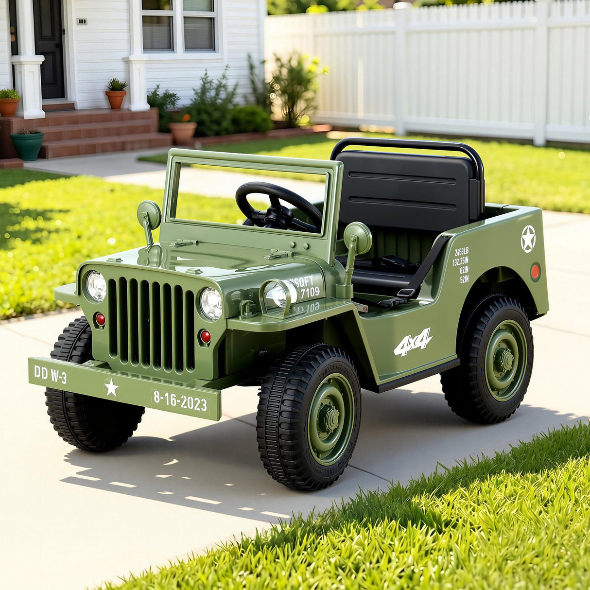 Rigo Kids Electric Ride On Car Jeep Military Off Road Toy Cars Remote 12V Olive
