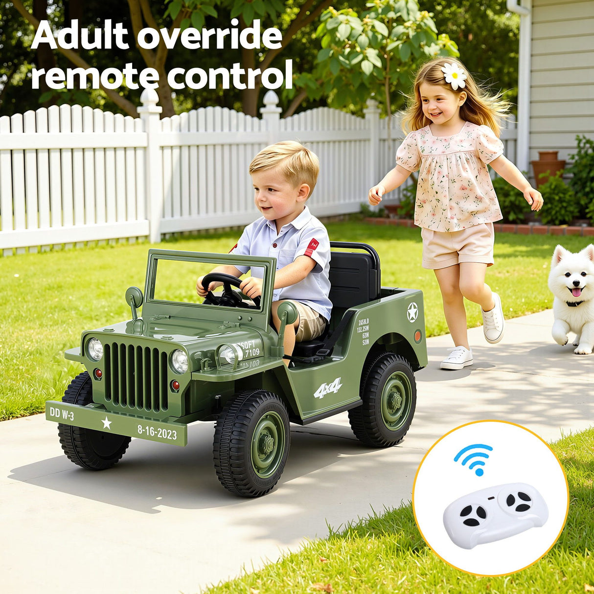 Rigo Kids Electric Ride On Car Jeep Military Off Road Toy Cars Remote 12V Olive
