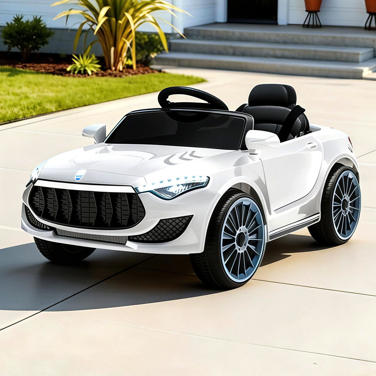 Rigo Kids Electric Ride On Car Cars Music Headlight Remote Control 12V White