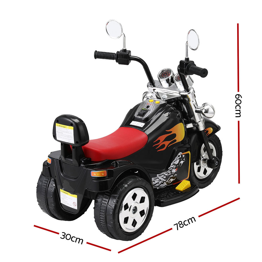 Rigo 6V Black Electric Kids Motorcycle - Ride-On Toy with Horn, Music & Safety Features