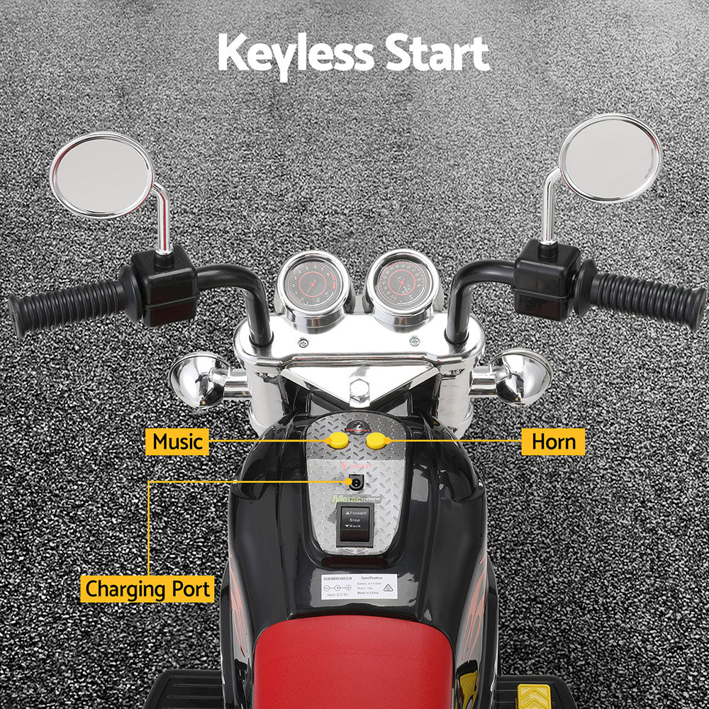 Rigo 6V Black Electric Kids Motorcycle - Ride-On Toy with Horn, Music & Safety Features