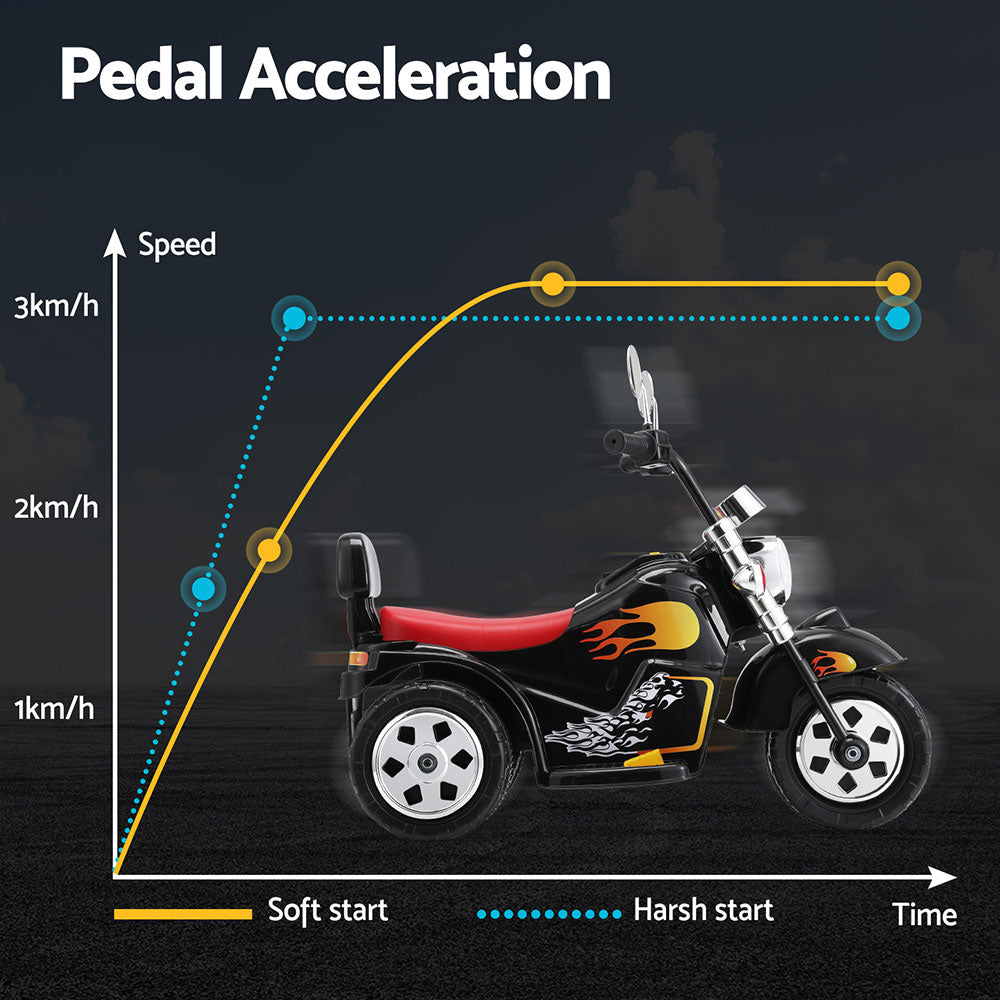 Rigo 6V Black Electric Kids Motorcycle - Ride-On Toy with Horn, Music & Safety Features