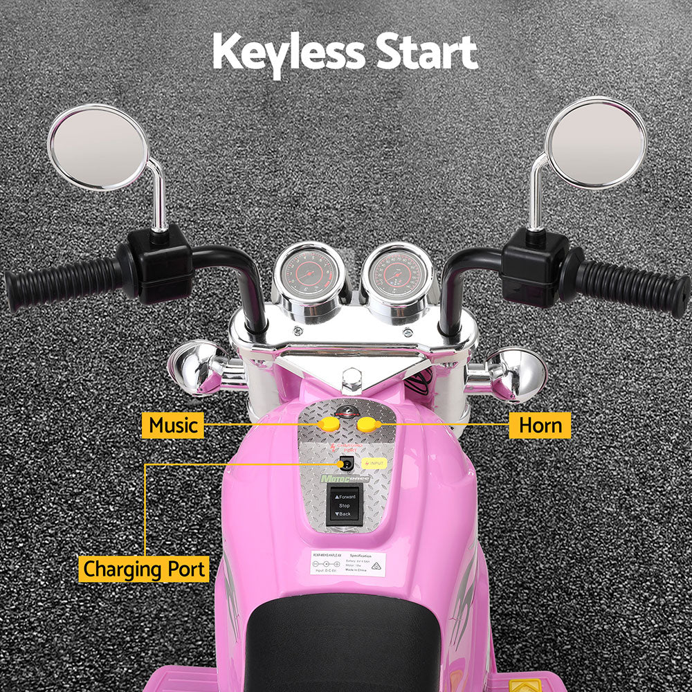 Rigo Electric Kids Motorbike Ride-On Toy with Music and Horn - 6V Pink