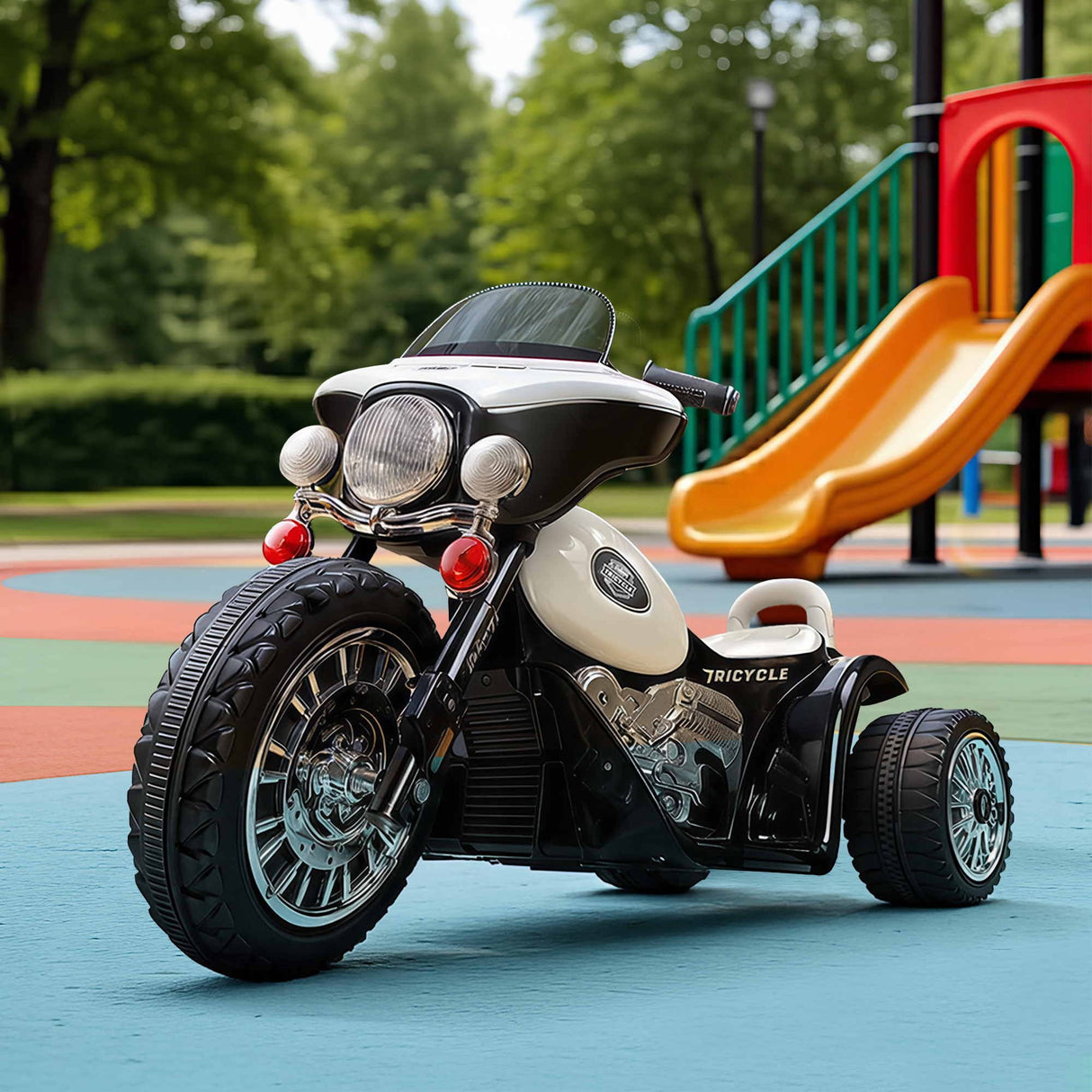 Rigo Kids Electric Ride On Patrol Police Car Harley-Inspired 6V Black