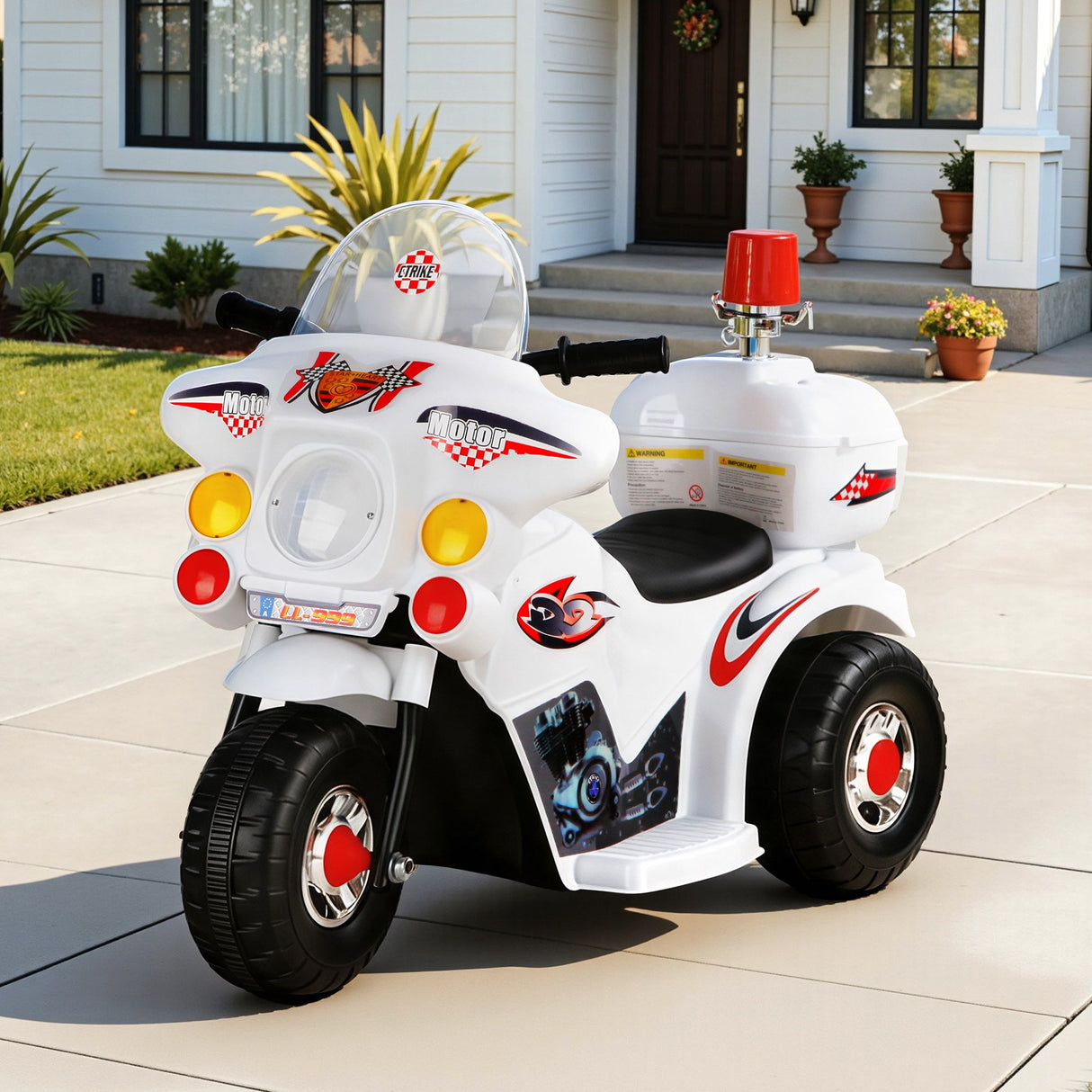 Rigo Kids Electric Ride On Police Motorcycle Motorbike 6V Battery White
