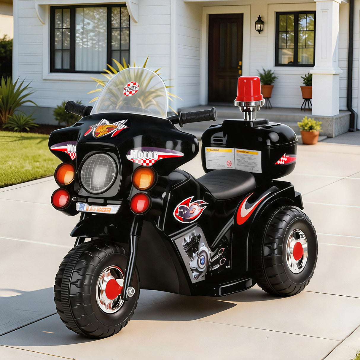Rigo Kids Electric Ride On Police Motorcycle Motorbike 6V Battery Black