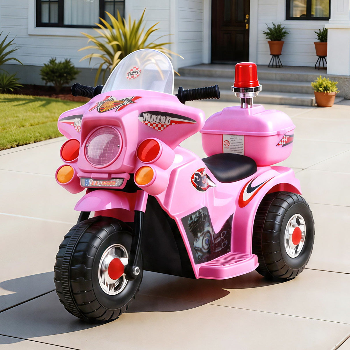 Rigo Kids Electric Ride On Police Motorcycle Motorbike 6V Battery Pink