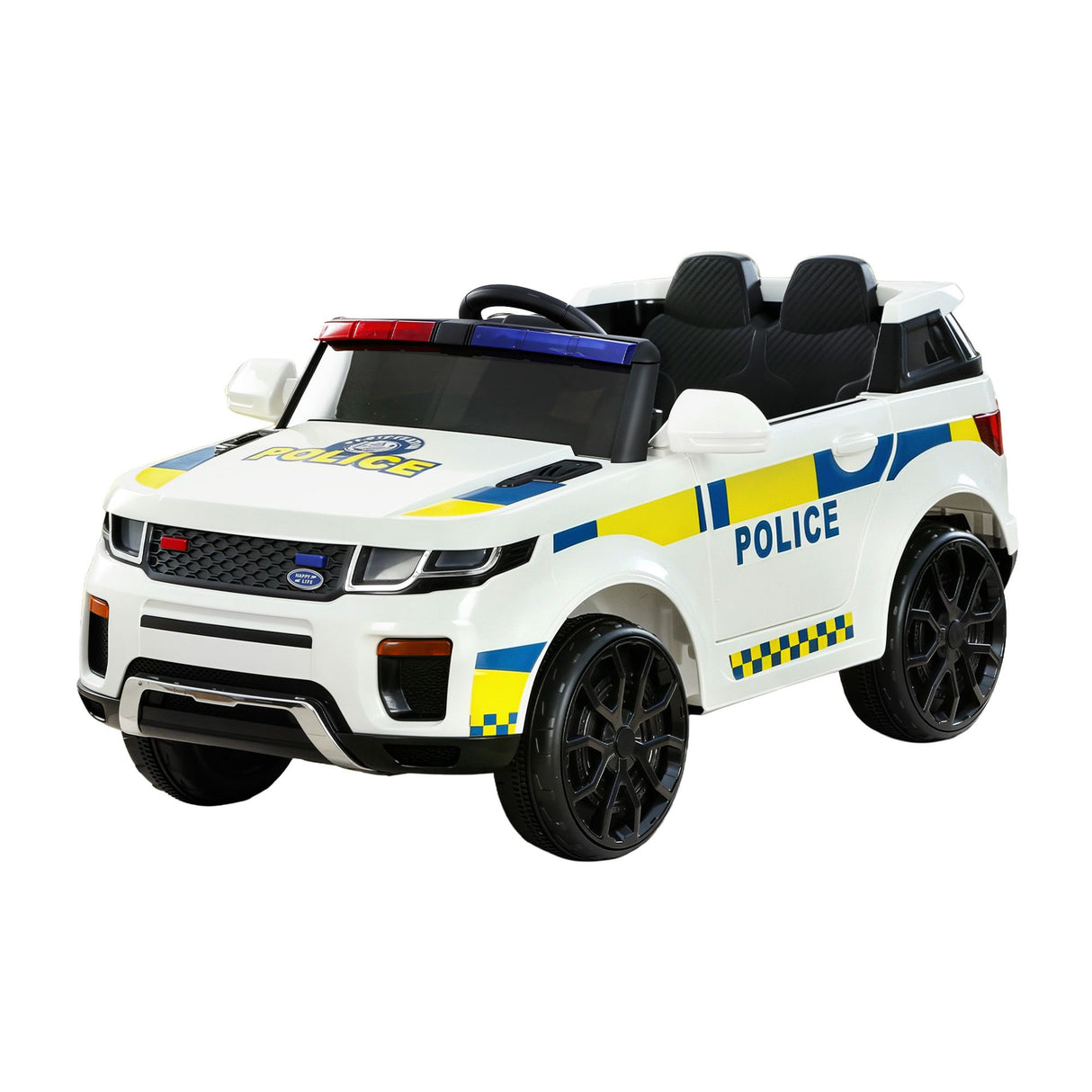 Rigo Kids Electric Ride On Patrol Police Car Horn Music Remote White
