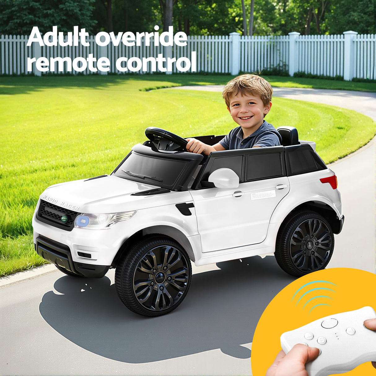 Rigo Kids Electric Ride On Car SUV Range Rover-inspired Cars Remote 12V White