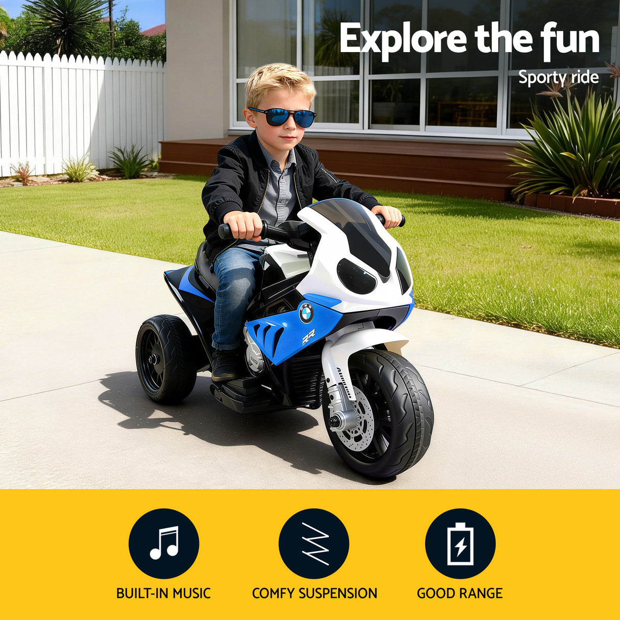 Kids Electric Ride On Car Police Motorcycle Motorbike BMW Licensed S1000RR Blue