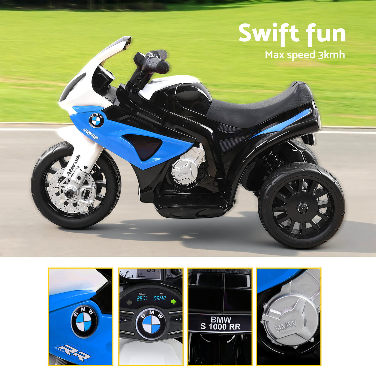 Kids Electric Ride On Car Police Motorcycle Motorbike BMW Licensed S1000RR Blue